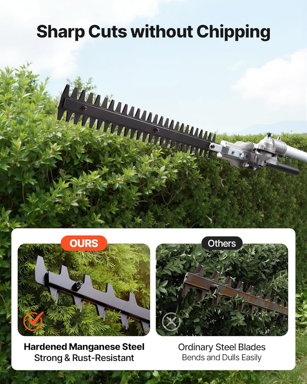 VEVOR Gas Hedge Trimmer, 2 Cycle Gas Power Handheld Trimmer, 7-in-1 26cc Weed Eater with Extension Pole & Protective Gear Set, Includes Hedge & String Trimmer, Brush Cutter(3T & 40T), Edger, Pole Saw