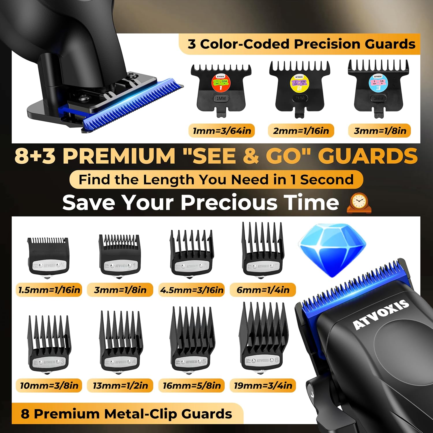 9000 RPM Brushless Motor Professional Hair Clippers Set for Men: Cordless Clippers & Zero Gap Trimmers with DLC Blades LED Display Fast Charging Stands Travel Pouch Maquina Para Cortar Pelo De Hombre