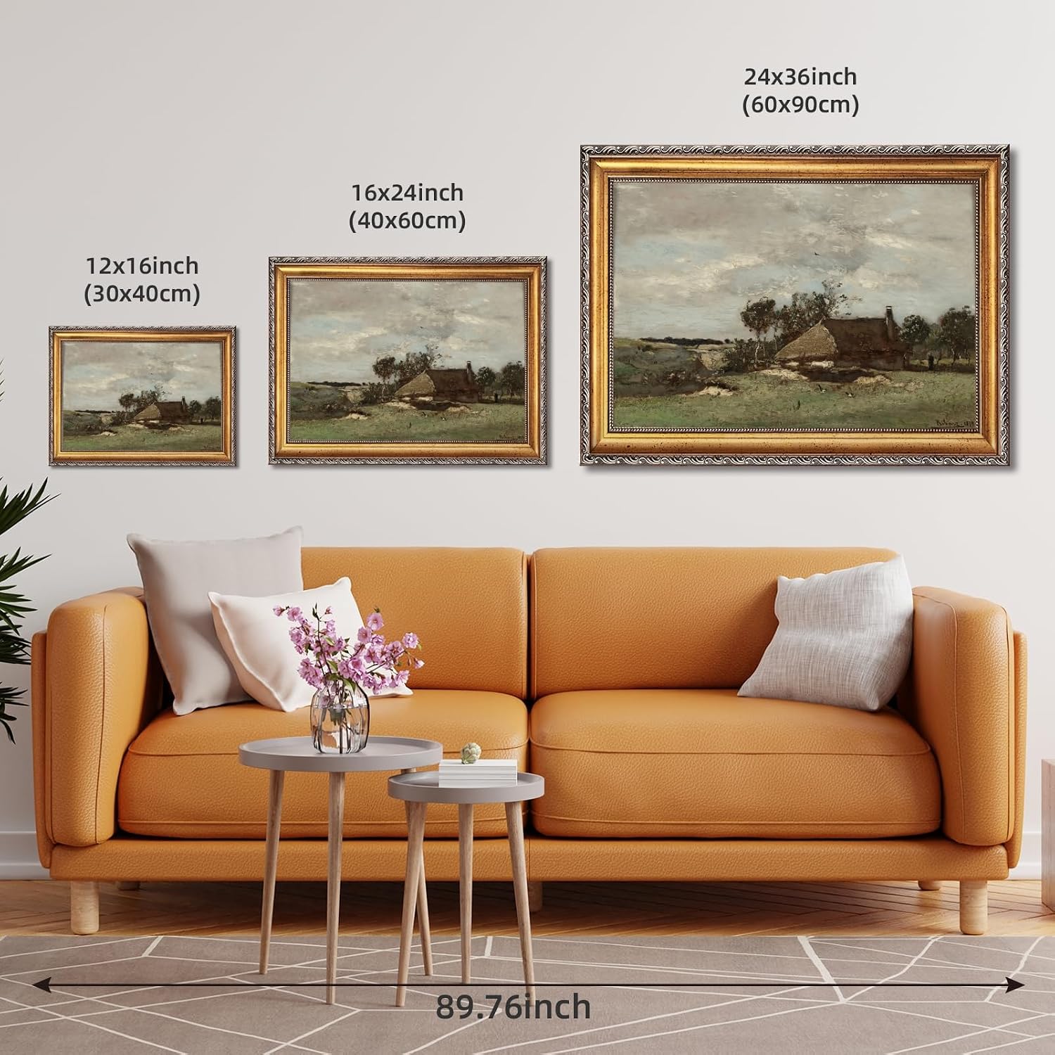 Large Framed Pastoral European Farm Landscape Art Painting Rustic Rural Scene Nature Canvas Wall Art Vintage Farmhouse Pictures Decor Natural Country Print Artwork for Living Room Bedroom 24x36inch