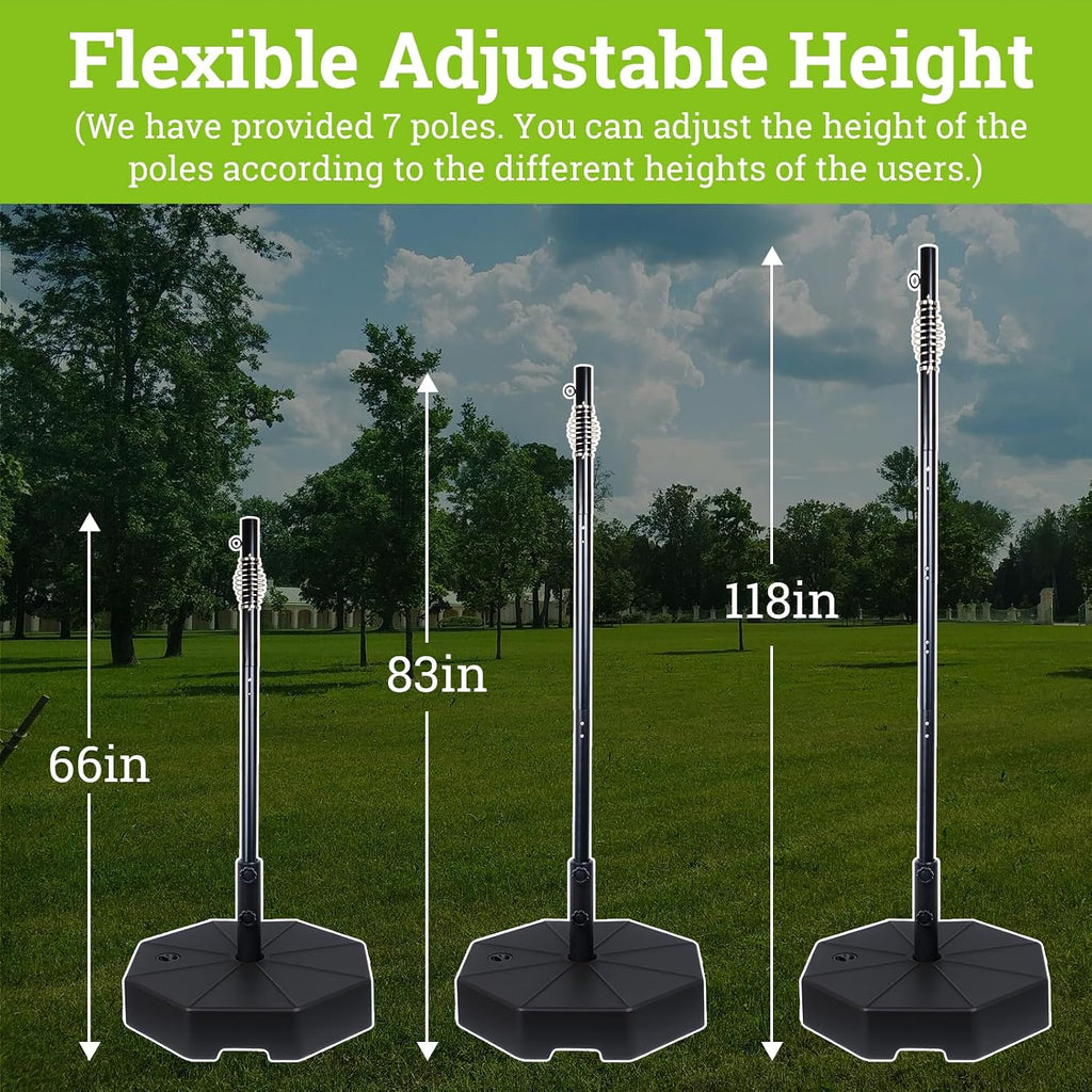 Tetherball Tennis&Tetherball Set with Sturdy Base,Tetherball Equipment for Backyard,with 9.83 Feet Adjustable Height Pole,2 Tennis Balls,2 Rackets,1 Tetherball with Rope,Fun Family Lawn Game (Black)