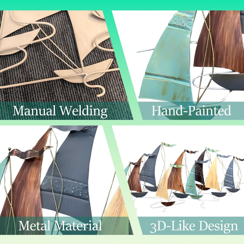edaknez Large Metal Sailboat Wall Decor, 51' x 26' Ship Metal Wall Art | Coastal Nautical Boat Wall Hanging, Large Ship Wall Sculptures, for Living Room Bedroom Indoor Ourdoor Ocean Beach