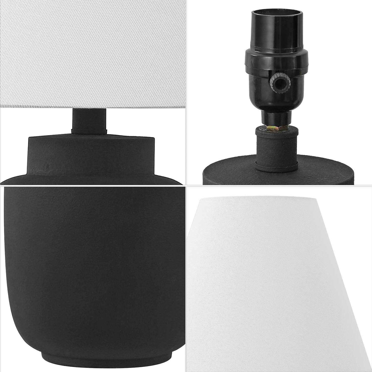 JONATHAN Y 24.5' Matte Black Modern Ginger Jar Table Lamp Set of 2 for Bedroom, Farmhouse Scandinavian Lamps for Nightstand, White Linen Shade, LED Bulbs Included JYL5603A-SET2
