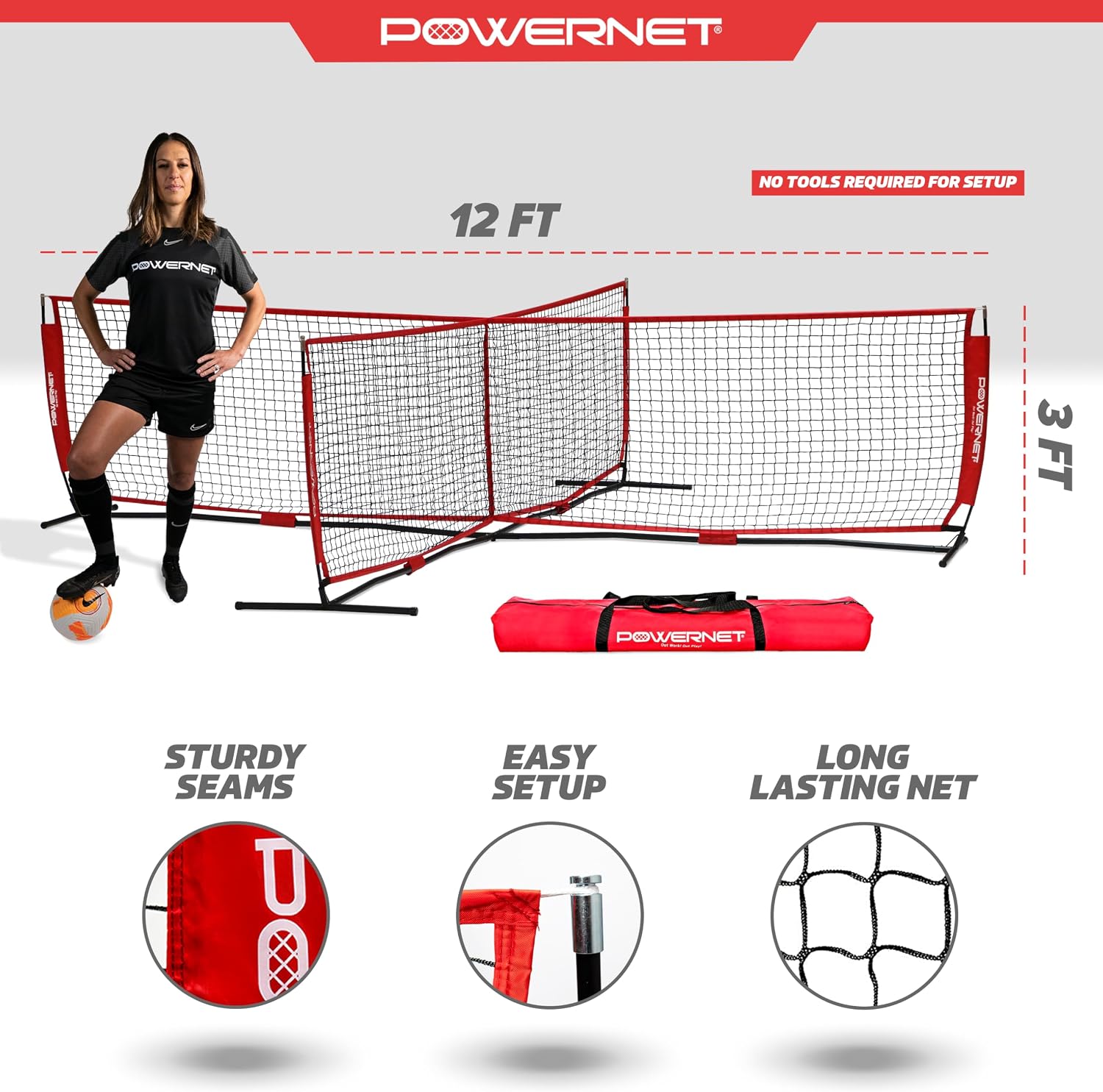 PowerNet 4 Way Soccer Net, Portable Indoor & Outdoor Soccer Training, Game and Training Equipment for Adults and Kids, Ideal for Backyard, Park or Beach, 2 Sizes
