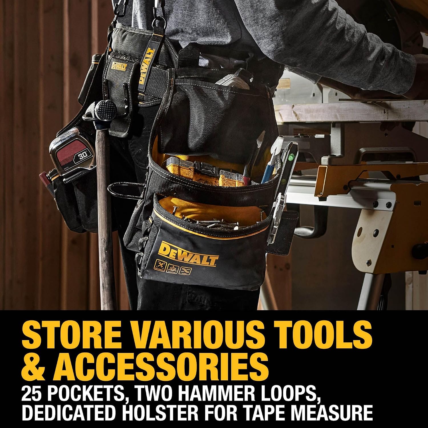 DEWALT Professional Tool Belt Organizer With Suspenders and 25 Pockets, Heavy Duty Construction (DWST540602)