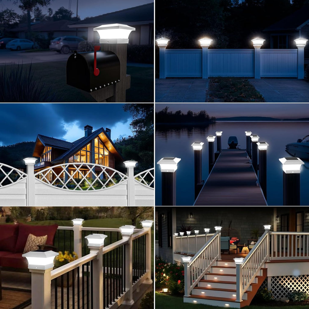 T-SUN Solar Post Cap Lights, Waterproof Outdoor Solar Powered Deck Fence Post Lights for 4 X 4 Wooden/Vinyl Posts, 6000K Cool White Lighting Decor for Deck, Patio, Garden, Porch, Fence(White -12 Pack)