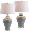 JONATHAN Y 27' Gray Ceramic Urn Table Lamp Set of 2 for Living Room, Bedside Nightstand Lamps for Bedroom, Farmhouse Decor with White Linen Shade, LED Bulbs Included JYL4020A-SET2