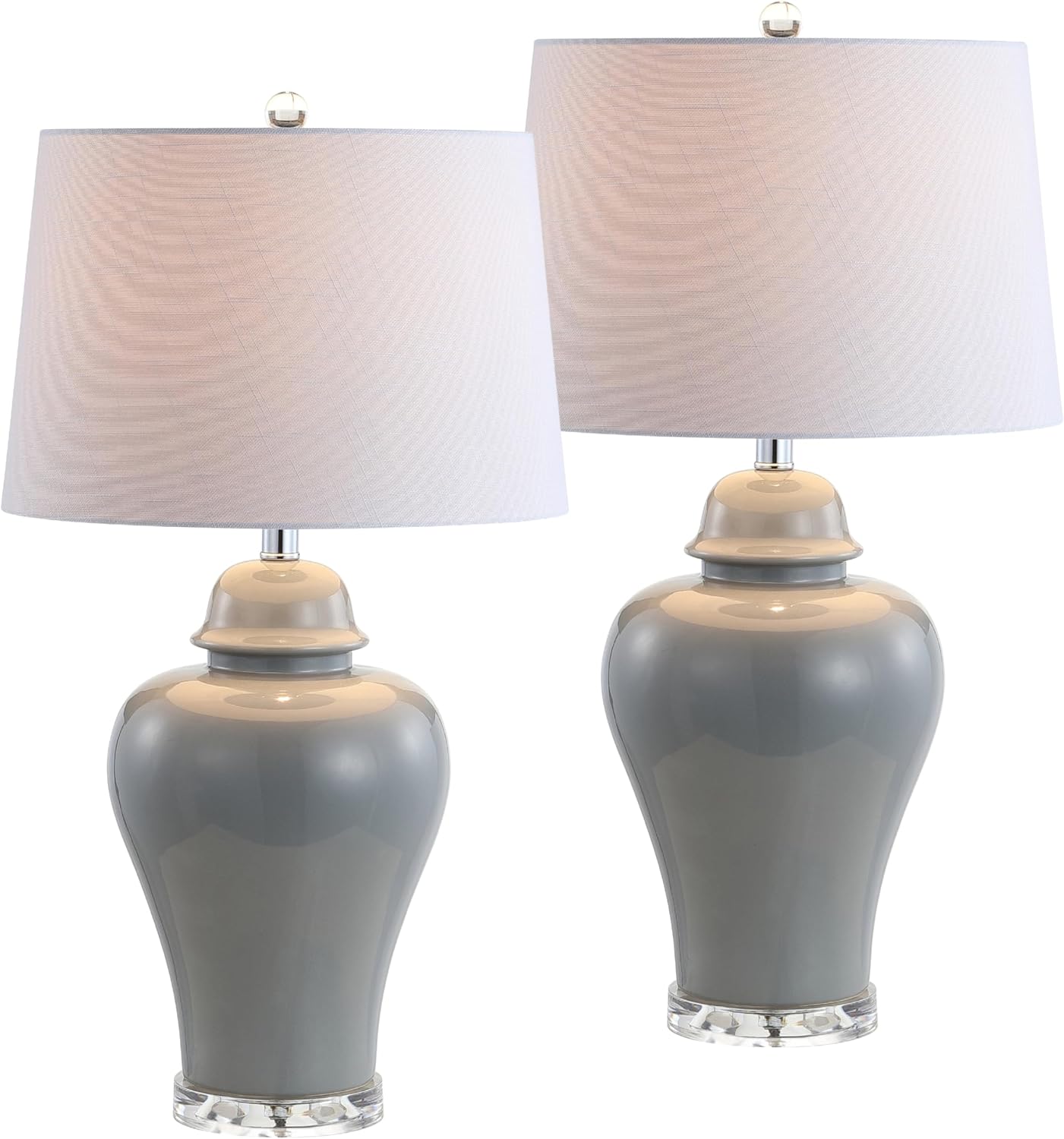 JONATHAN Y 27' Gray Ceramic Urn Table Lamp Set of 2 for Living Room, Bedside Nightstand Lamps for Bedroom, Farmhouse Decor with White Linen Shade, LED Bulbs Included JYL4020A-SET2