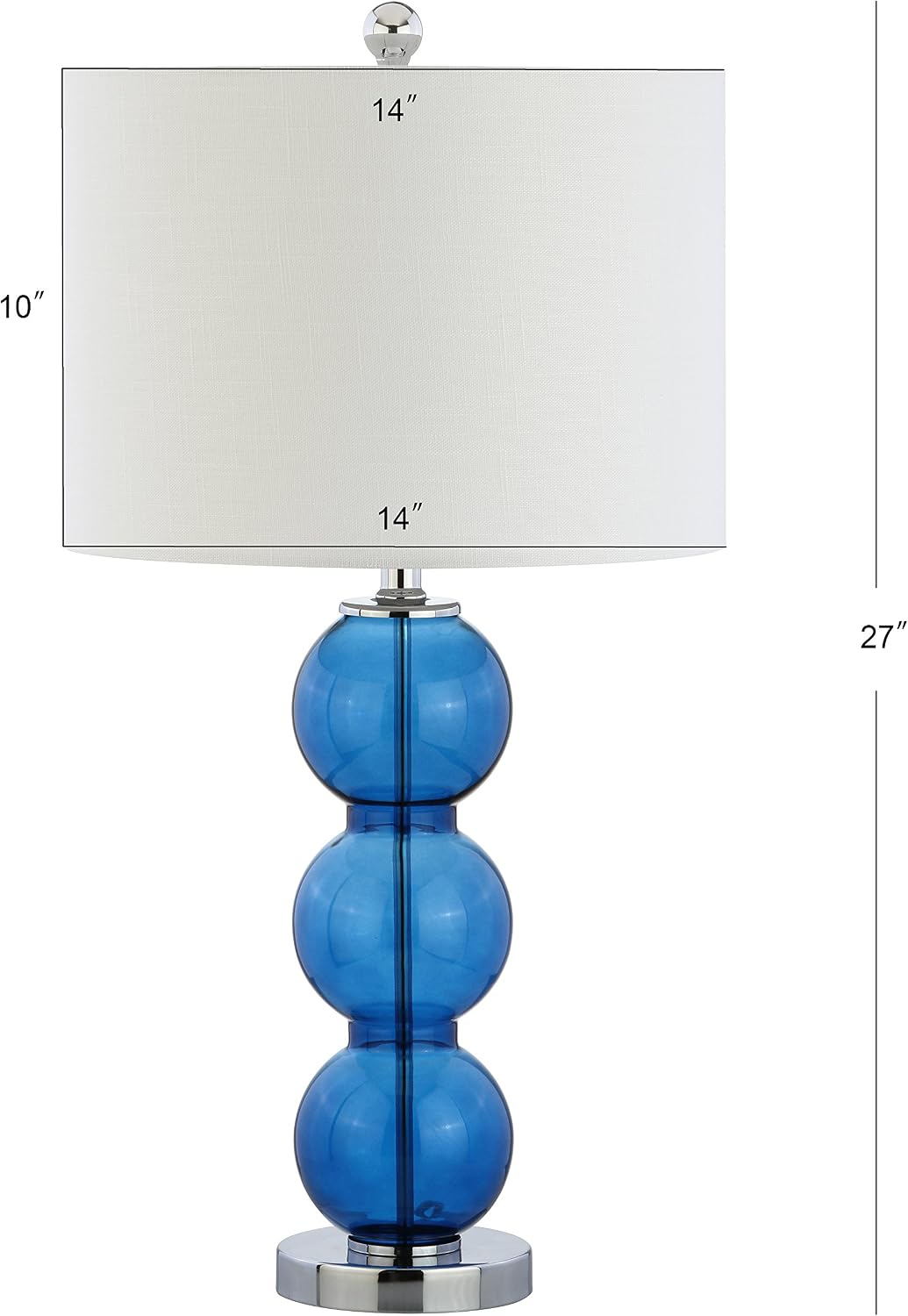 JONATHAN Y 27' Cobalt Blue/Chrome Triple-Sphere Glass Table Lamp Set of 2, Bedside, White Linen Shade, Modern Table Lamps for Living Room, Bedroom, Office, LED Bulbs Included (JYL1070E-SET2)