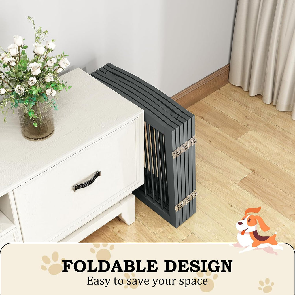 PUPETPO Freestanding Pet Gates with Walk Through Door, Dog Indoor Fence, Dog Gate for The House, Doorway, Stairs, Extra Wide Pet Gate, Support Feet Included, 120 Inch Wide, 6 Panels 24' Tall, Gray