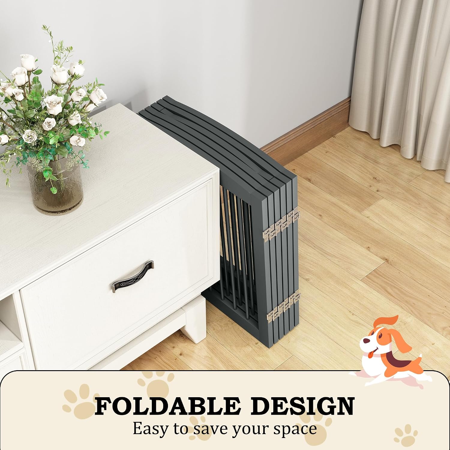 PUPETPO Freestanding Pet Gates with Walk Through Door, Dog Indoor Fence, Dog Gate for The House, Doorway, Stairs, Extra Wide Pet Gate, Support Feet Included, 120 Inch Wide, 6 Panels 24' Tall, Gray