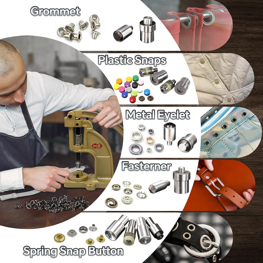 DK98 Upgraded Have Duty Hand Press Grommet kit with Eyelet Punch Tool kit.3 Dies and 1500 Pcs Grommets for Fabric tarps Curtains Paper Leather and Canvas