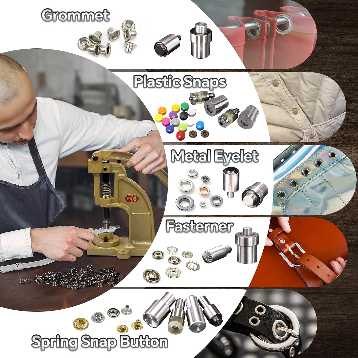 DK98 Upgraded Have Duty Hand Press Grommet kit with Eyelet Punch Tool kit.3 Dies and 1500 Pcs Grommets for Fabric tarps Curtains Paper Leather and Canvas
