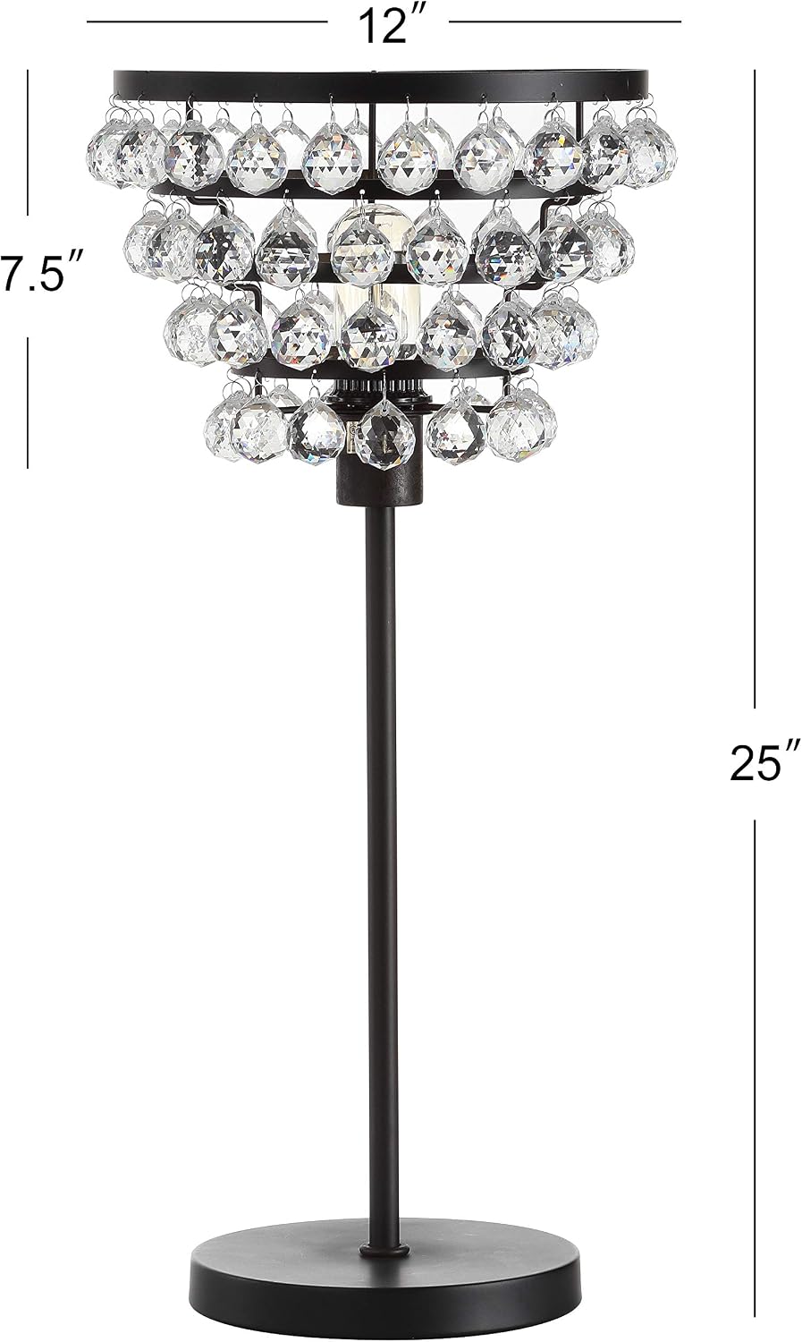 JONATHAN Y 25' Bronze Table Lamp, Modern Industrial Chandelier Style Light, Clear Crystal Beads, Glam Bedside Nightstand Lamp for Bedroom Living Room, LED Bulb Included JYL9004A