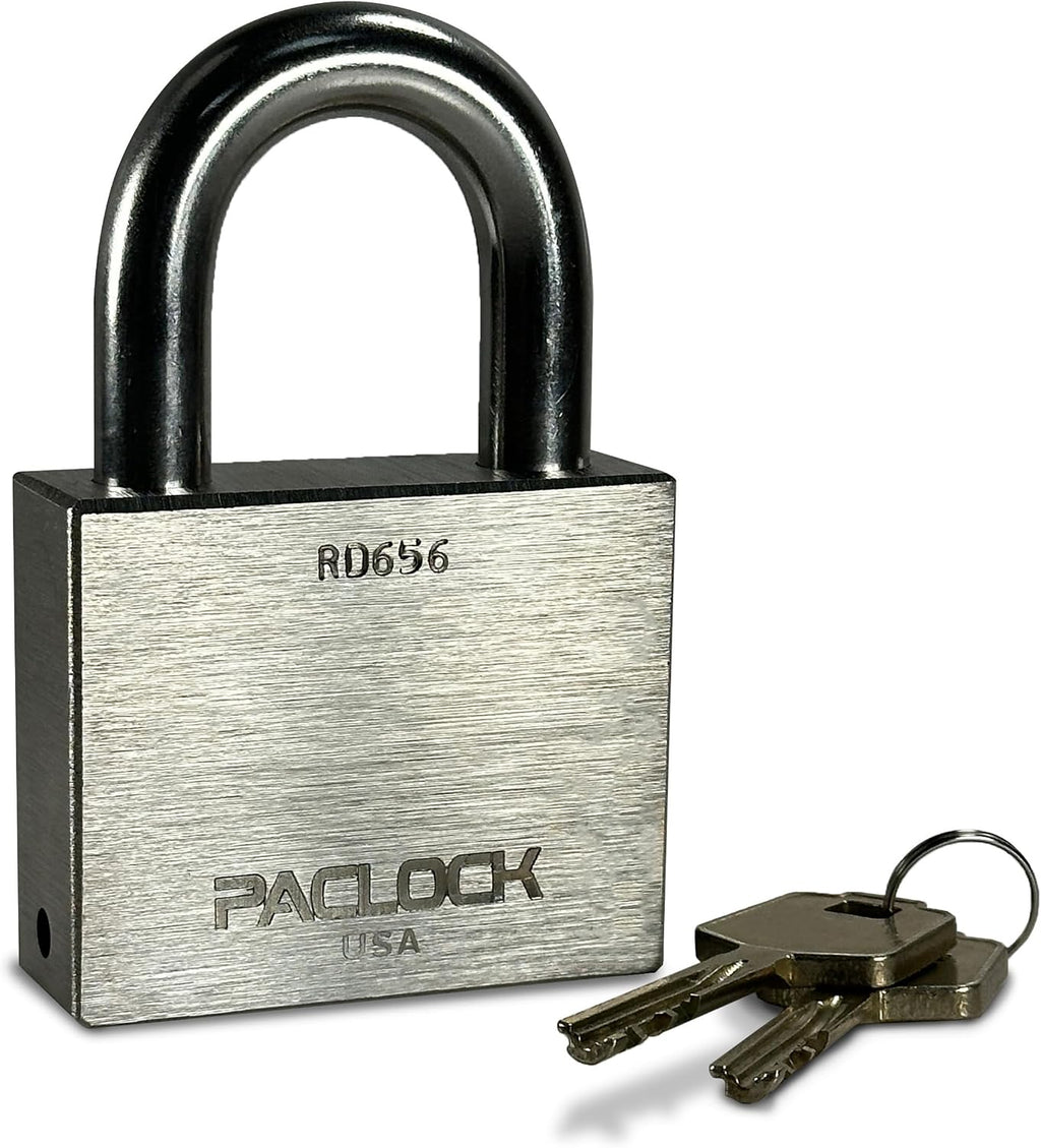 PACLOCK's RD656 Rotating Disc Padlock, 1/2' Dia. Stainless Steel Shackle, High Security Rotating Disc, Exclusive Key Number, U-Pick! Keyed Alike w/ 1 Key, Nickel-Plated Brass