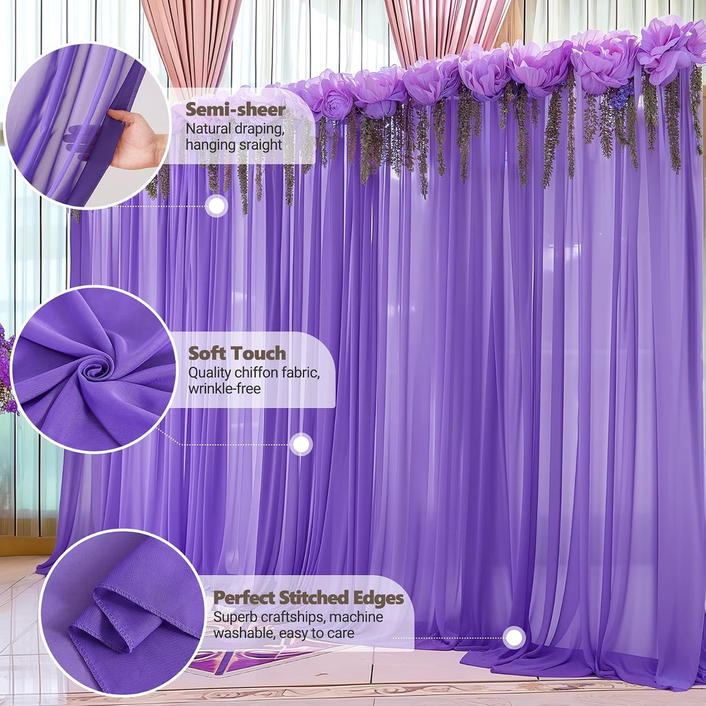 40ft x 10ft Purple Backdrop Curtains, Wrinkle-Free Sheer Chiffon Fabric Photo Backdrop Drapes for Wedding Arch Party Ceremony Stage Photography Decorations