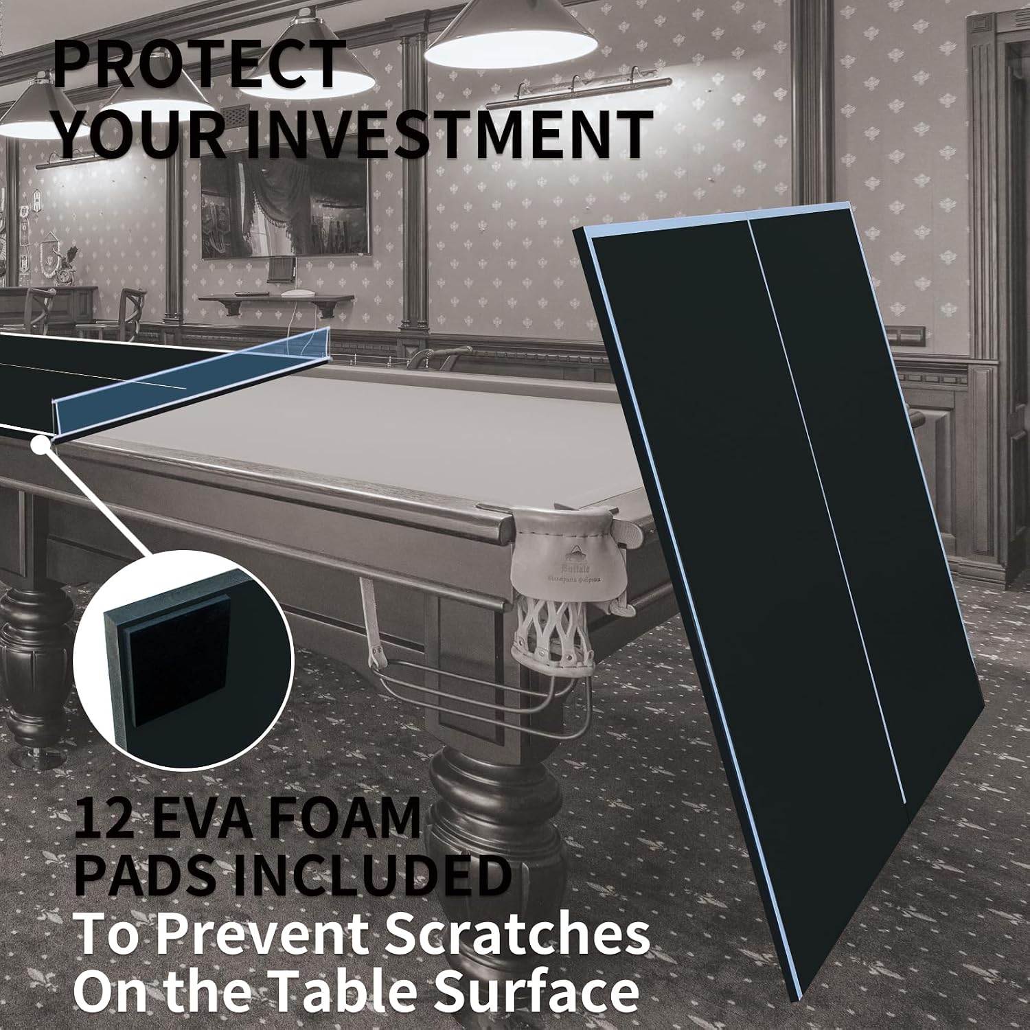 Foldable Ping Pong Table Top for Billiard Table, 6FT/7FT/8FT/9FT Table Tennis Table Topper for Pool Table, Indoor Outdoor Portable Table Tennis Conversion Top w/Net & Foam Padding