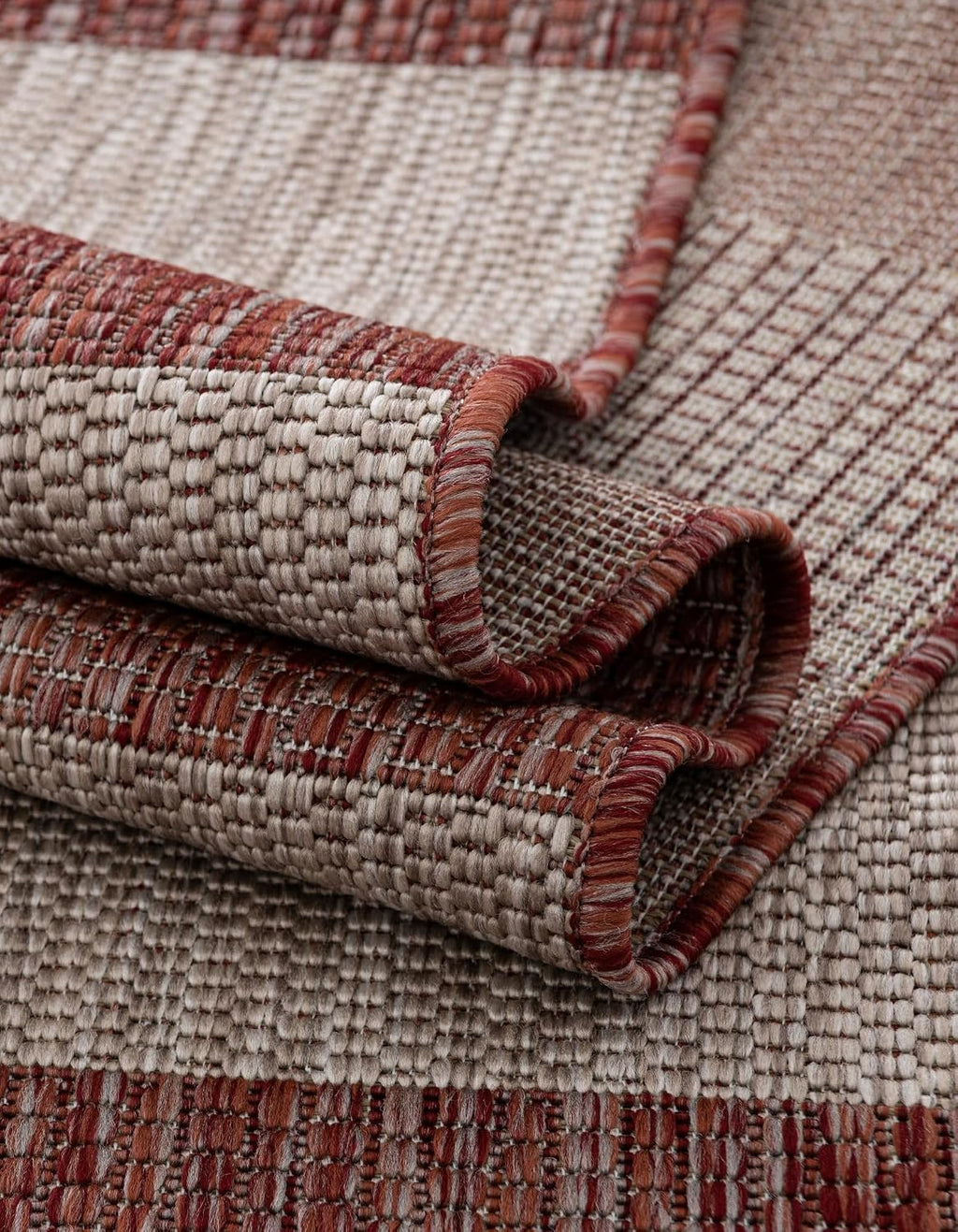 Unique Loom Outdoor Striped Collection Area Rug - Distressed Stripe (13' 1' Square Rust Red/Gray)