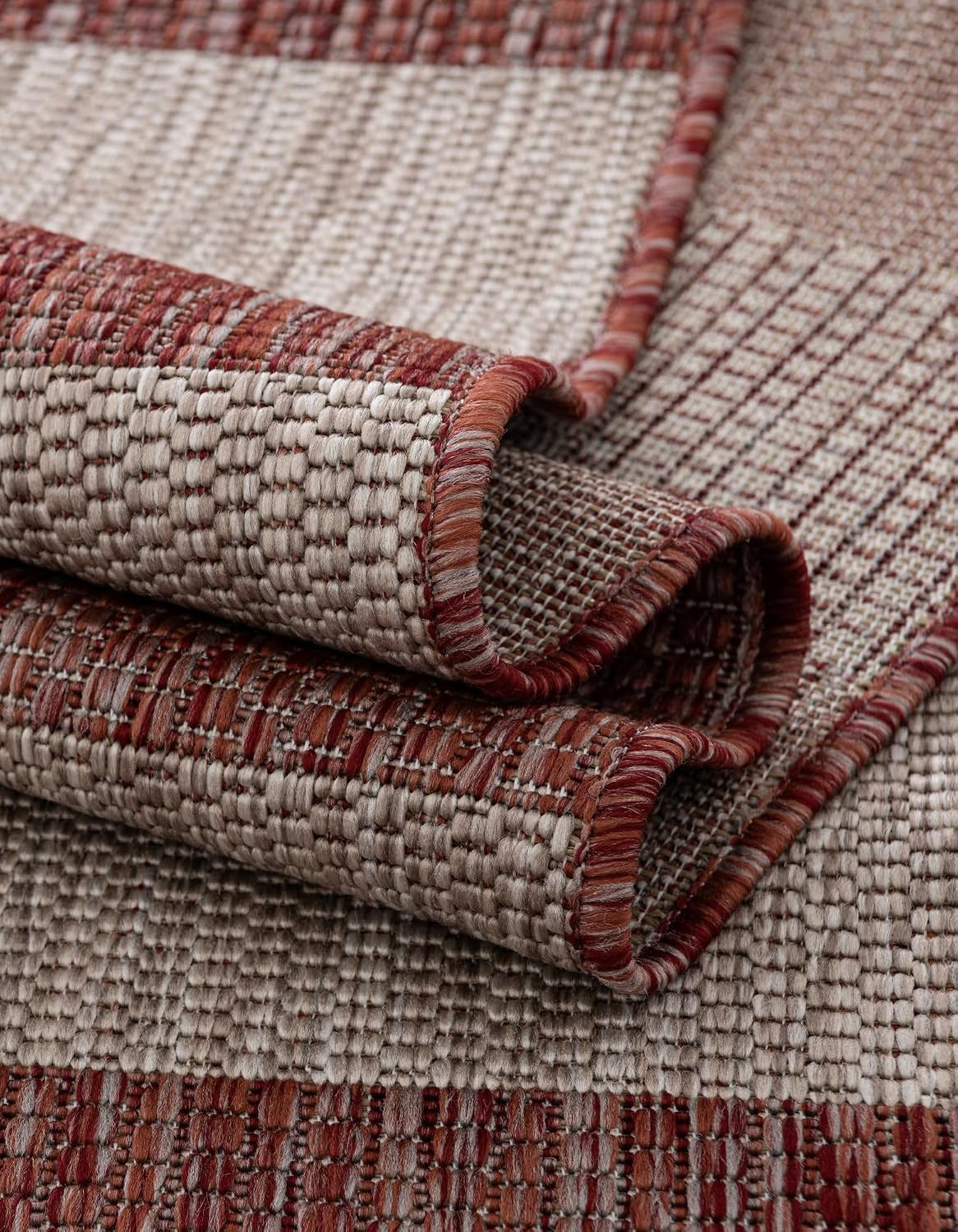 Unique Loom Outdoor Striped Collection Area Rug - Distressed Stripe (13' 1' Square Rust Red/Gray)