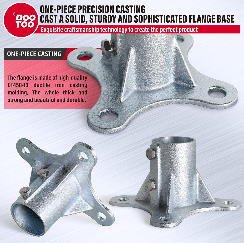 Chain Link Fence Post Flange - 2 1/2' Heavy Duty Round Post Base Bracket (8-Pack) Fits 2-3/8' Outer Diameter Fence/Mailbox/Flag Posts - Floor Mount Flange Kit