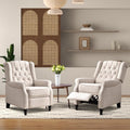 Bonzy Home Wingback Chairs Set of 2, Mid Century Modern Living Room Chairs, Fabric Push Back Recliner Chair with Rivet Decoration, Button-Tufted Back, Solid Wood Legs, Beige