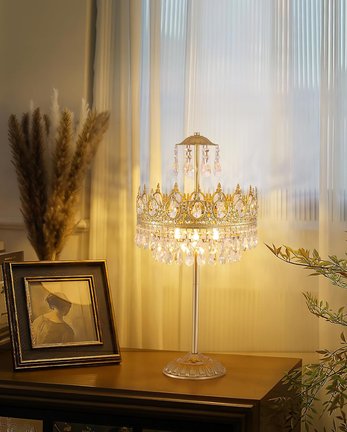 TOCHIC 3 Lights Crystal Table Lamp for Bedroom, 30' Tall Bedside Table Lamp Gold Modern Farmhouse Desk Nightstand Lamp Light Fixture for Living Room, Kids Room, Entryway, Home Office, Console Table