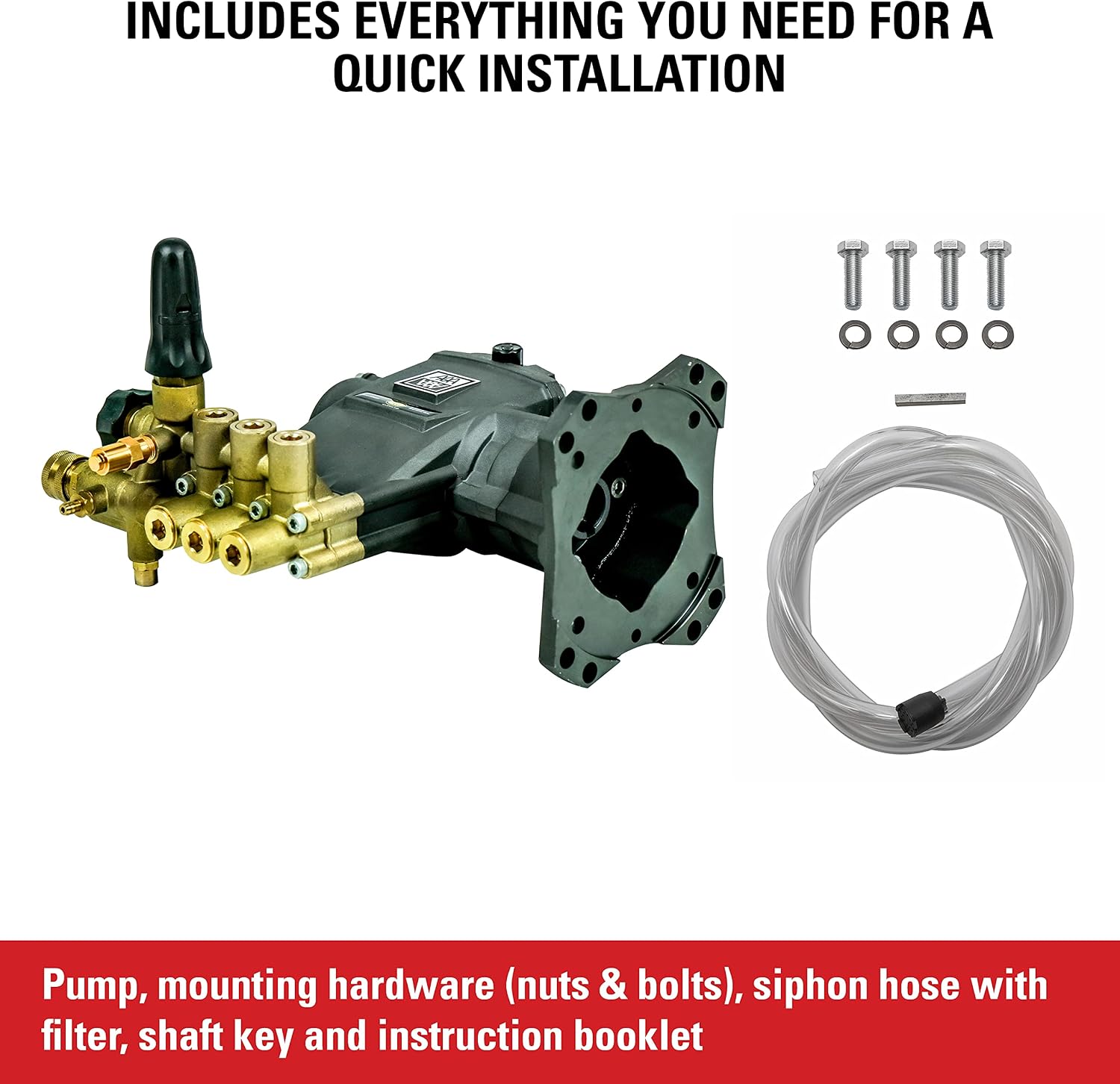 AAA 4400 PSI 4.0 GPM Horizontal Replacement Pressure Washer Pump Kit, 90034 | Industrial Grade Horizontal Triplex Plunger Replacement Pressure Washer Pump Kit, 1' Shaft, Includes Hardware & Siphon Tube