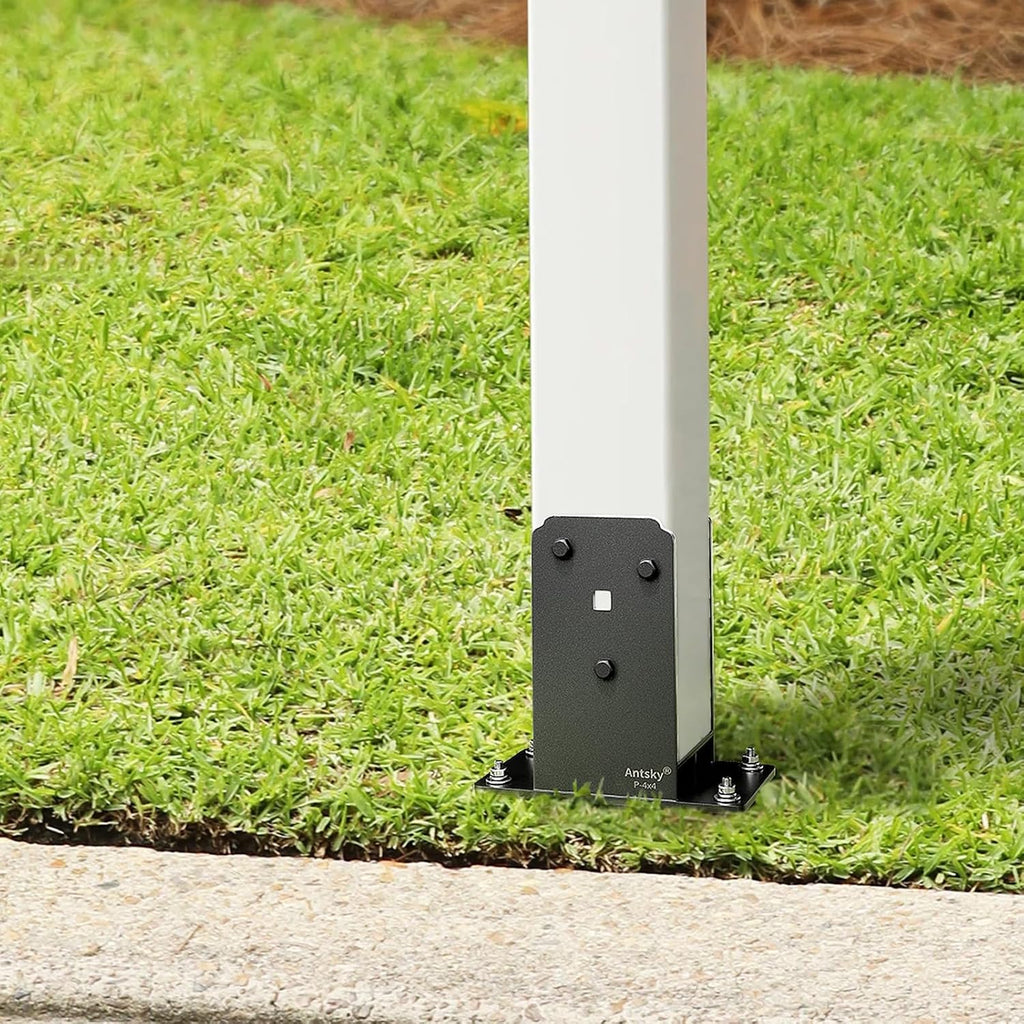 4x4 Post Base, Heavy-Duty Stainless Stee Powder-Coated Fence Post Anchor Base with Air Flow Channel for Decks, Fences, Mailboxes, Gazebos, 4PCS