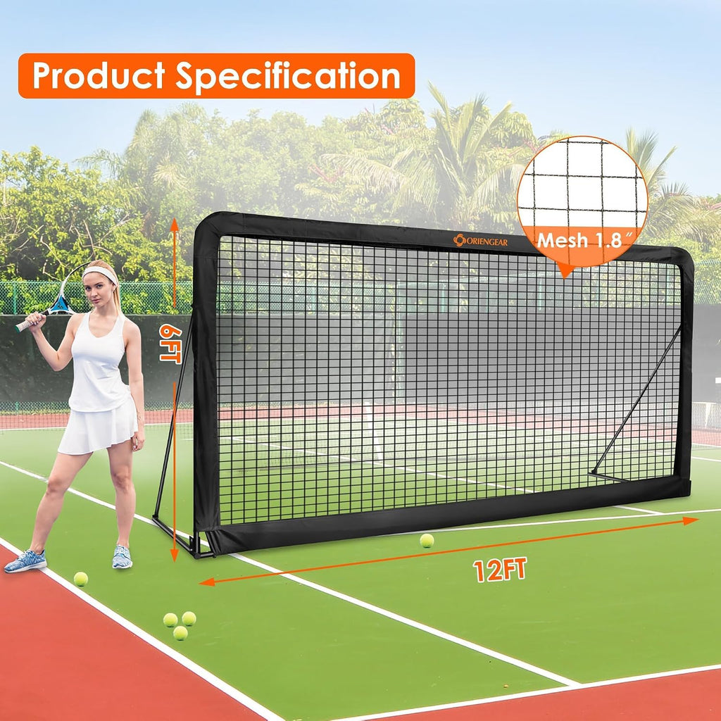 Tennis Rebound Practice Wall - 12ft x 6ft Rebounder Net for Tennis & Racquet Sports Ball & Pickleball, Training Tennises Backboard Net for Court Backyard and Indoor & Outdoor Training, Black