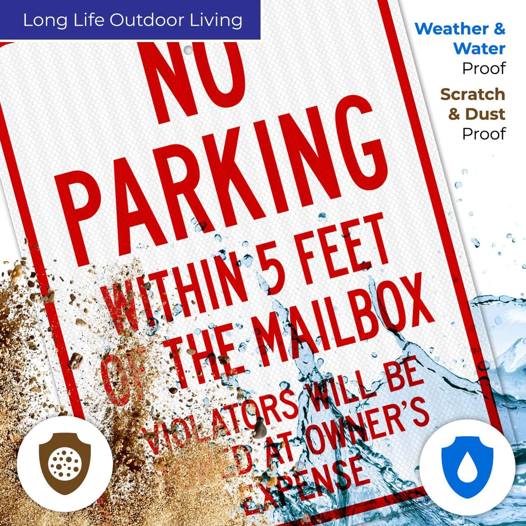 No Parking Within 5 Feet of The Mailbox Violators Will Be Towed at Owner Expense Sign, 18x24 Inches, 3M EGP Reflective with Post & Cast Iron Base Stand Set Made in USA by Sigo Signs