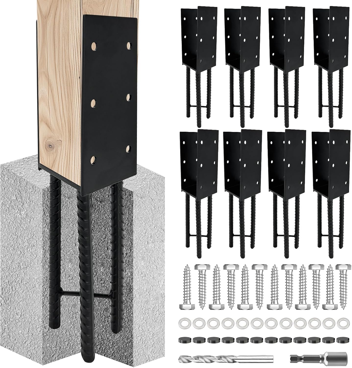 8pcs Wet Concrete Post Anchors,4x4 4x6 Mailbox Post Protector Brackets,Heavy Duty Steel Solid Rebar Wood Fence Post Base with Screws