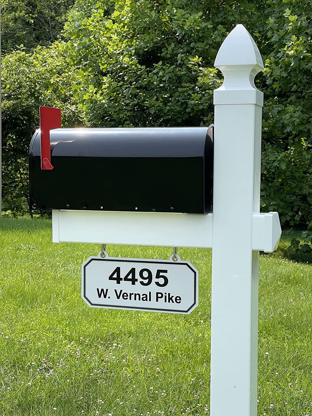 4Ever Products The Chatham Vinyl Mailbox Post System - Includes Black Steel Mailbox and Custom Street Address