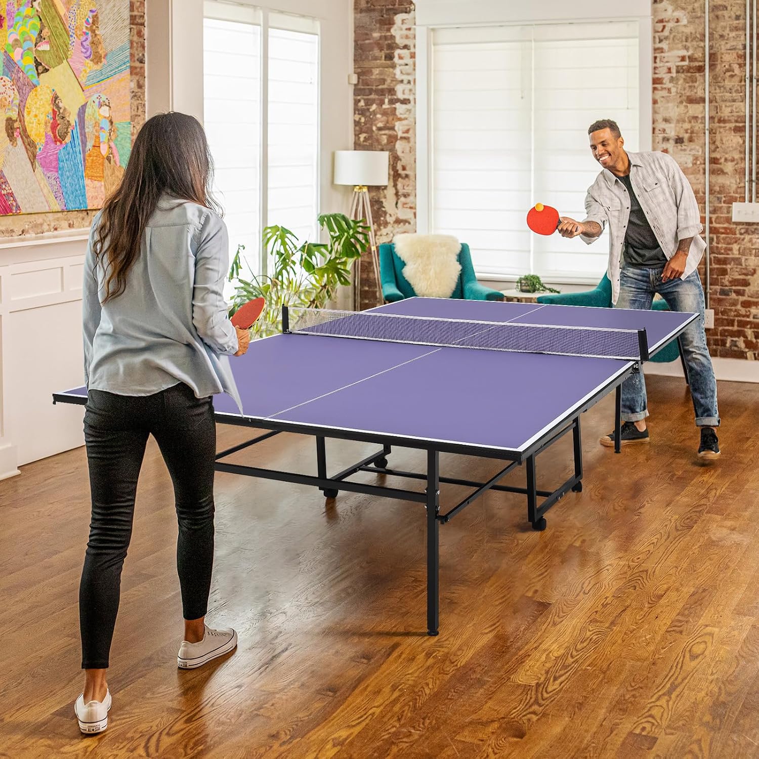 Portable Ping Pong Table,9 FT/8 FT Professional Indoor/Outdoor Table Tennis Tables Game with Net for Adults/Teens,2 Tennis Paddles and 3 Balls- Quick Assembly