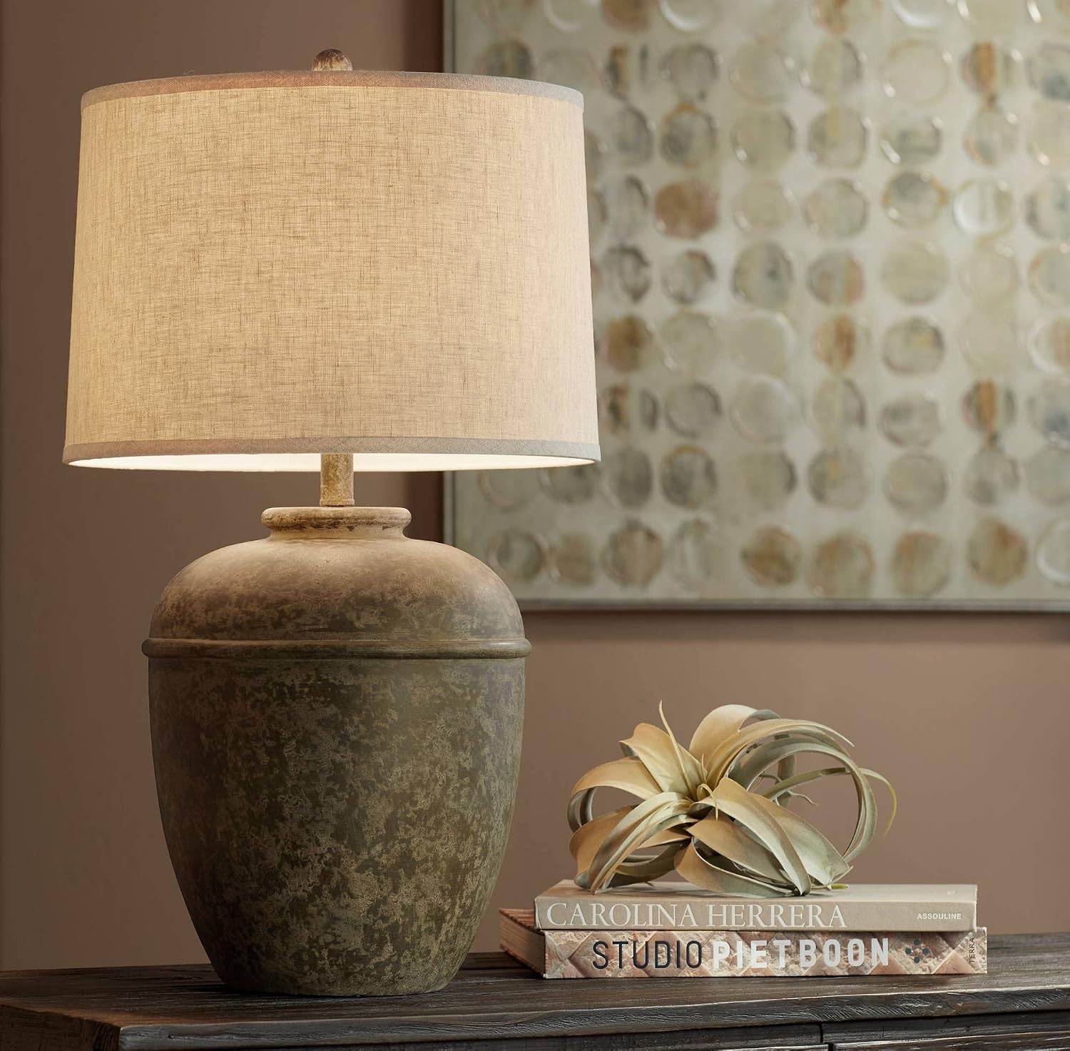 John Timberland Otero 27' Tall Jug Farmhouse Rustic Country Cottage Core Southwestern Table Lamps Set of 2 Mottled Stone Finish Living Room Bedroom Bedside Nightstand House Office Home Cream Shade
