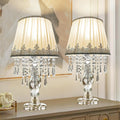 Siljoy Crystal Table Lamp Set of 2, Dimmable Bedside Lamp with Fabric Shades, Farmhouse Nightstand Lamps with K9 Crystal Strands for Living Room Bedroom 22.8 High