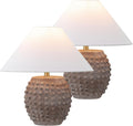 JONATHAN Y 18.25' Matte Taupe Ceramic Hobnail Table Lamp Set of 2 for Bedroom, Modern Minimalist Farmhouse Bedside Nightstand Lamps, White Linen Shade, LED Bulbs Included (JYL5601C-SET2)