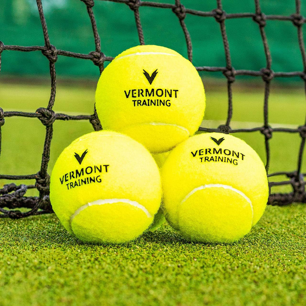 Vermont Training Tennis Balls [60 Balls] | Pressureless Tennis Balls – All Court Surfaces | Tennis Training Equipment | Ball Bucket Included