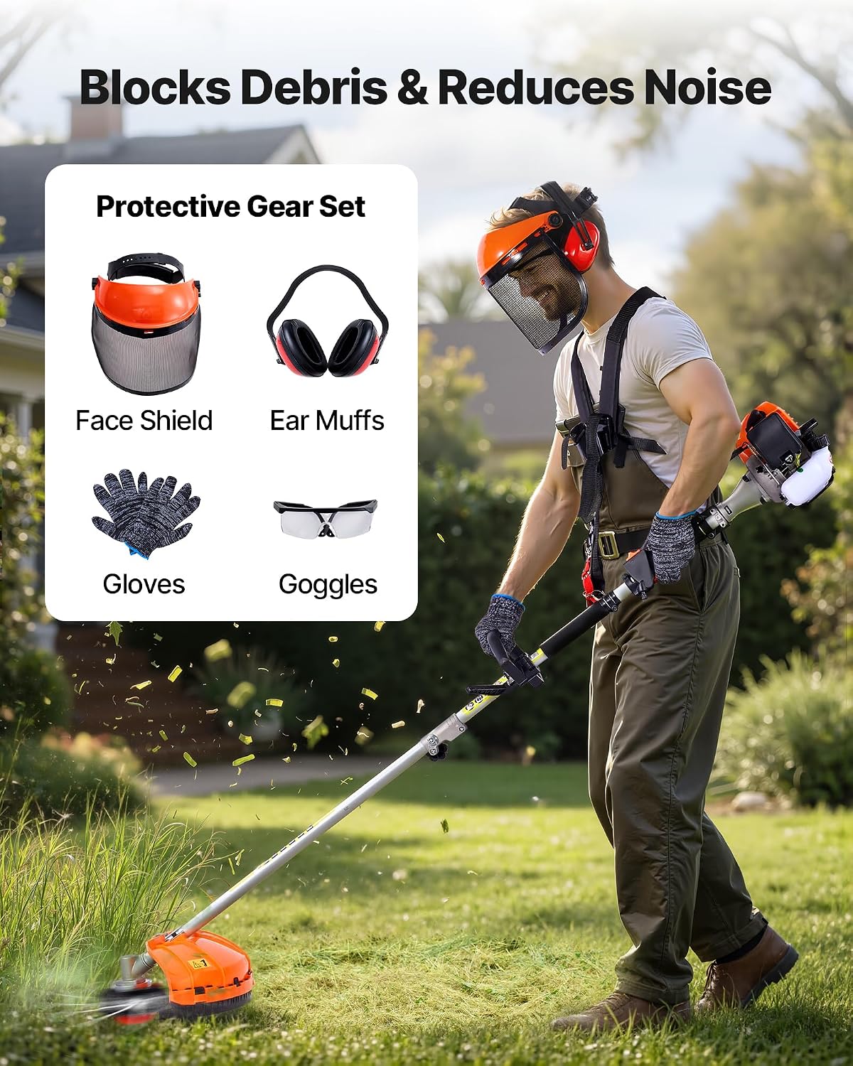 VEVOR Gas Hedge Trimmer, 2 Cycle Gas Power Handheld Trimmer, 7-in-1 26cc Weed Eater with Extension Pole & Protective Gear Set, Includes Hedge & String Trimmer, Brush Cutter(3T & 40T), Edger, Pole Saw