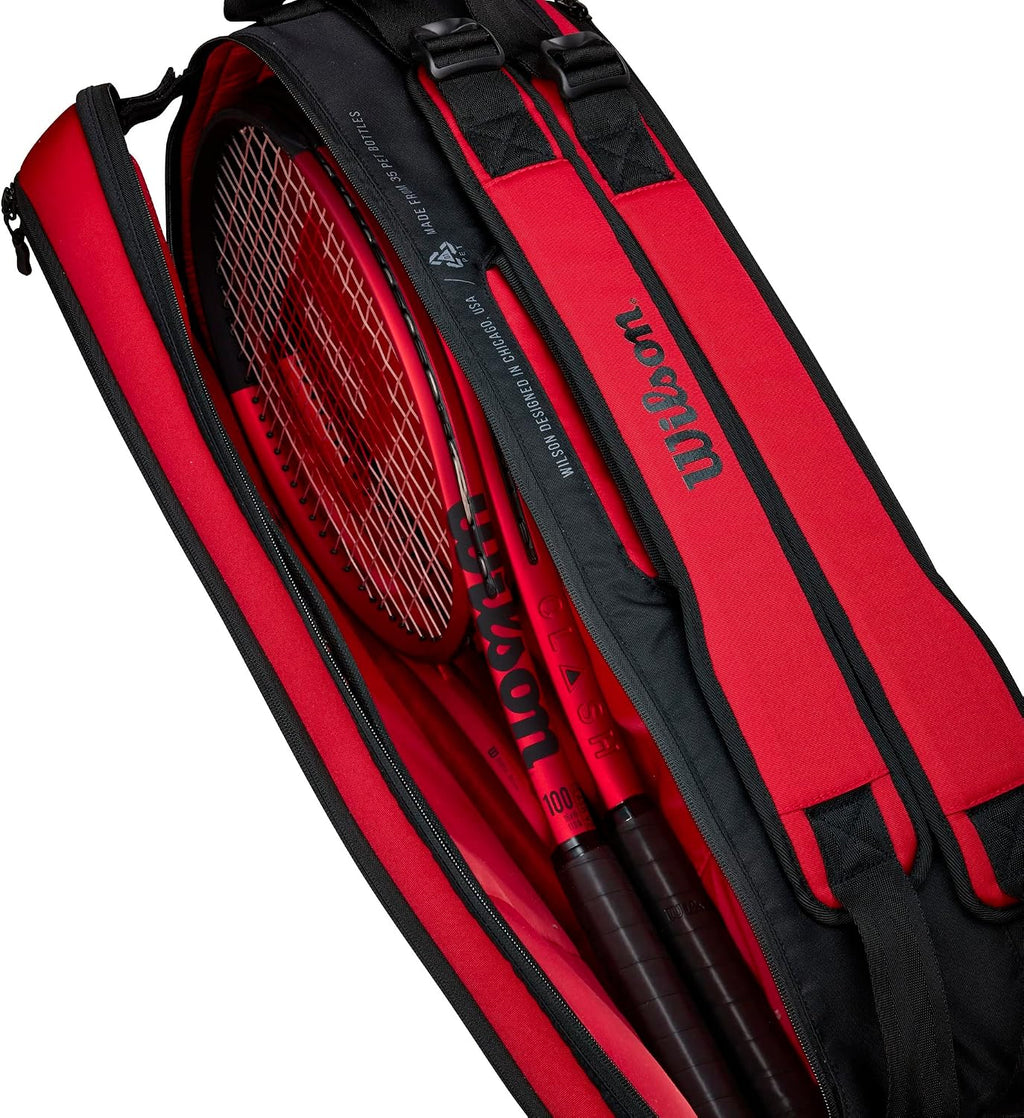 Wilson Clash V2 Super Tour Tennis Racket Bag - Red/Black, Holds up to 6 Rackets