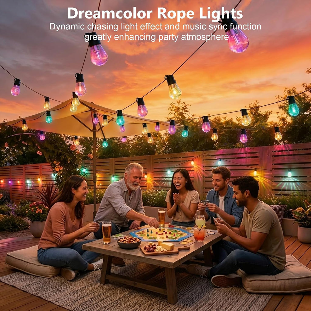 Outdoor String Lights,200FT Smart RGB+IC Patio Lights with Shatterproof LED Bulbs,Outside Light Dimmable Patio for Decor DIY IP67 Waterproof,Courtyard, Garden,Holiday,LED Lights More Scene Modes