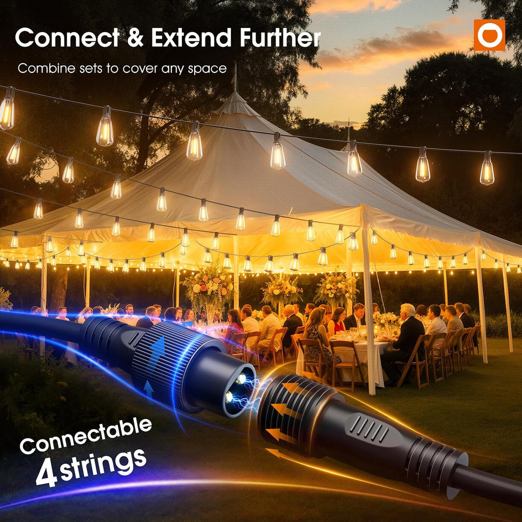 addlon 400FT(50FT*8) Outdoor String Lights with Remote,Waterproof Patio Lights ETL Listed with Shatterproof Dimmable ST38 LED Bulbs Connectable Outdoor Lighting for Backyard Bistro Garden Bistro