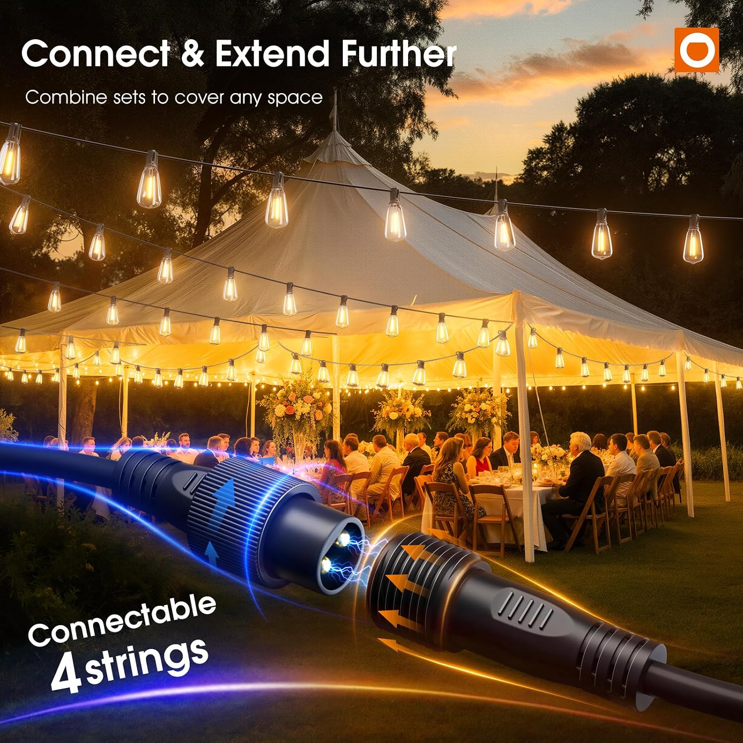 addlon 400FT(50FT*8) Outdoor String Lights with Remote,Waterproof Patio Lights ETL Listed with Shatterproof Dimmable ST38 LED Bulbs Connectable Outdoor Lighting for Backyard Bistro Garden Bistro