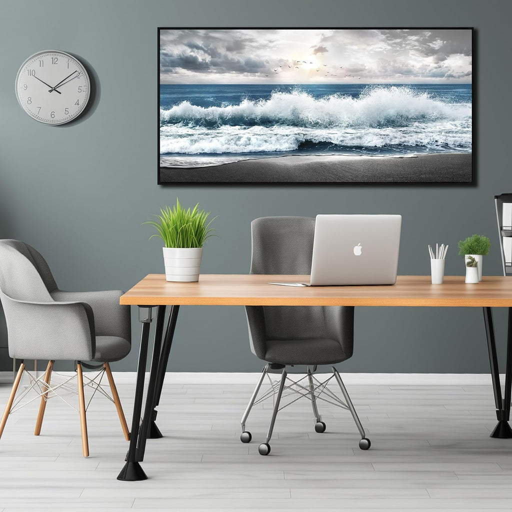 Beach Themed Wall Decor For Living Room Blue Wall Art For Office Ocean Pictures For Wall Modern Framed Wall Canvas 29 x 58 Inch