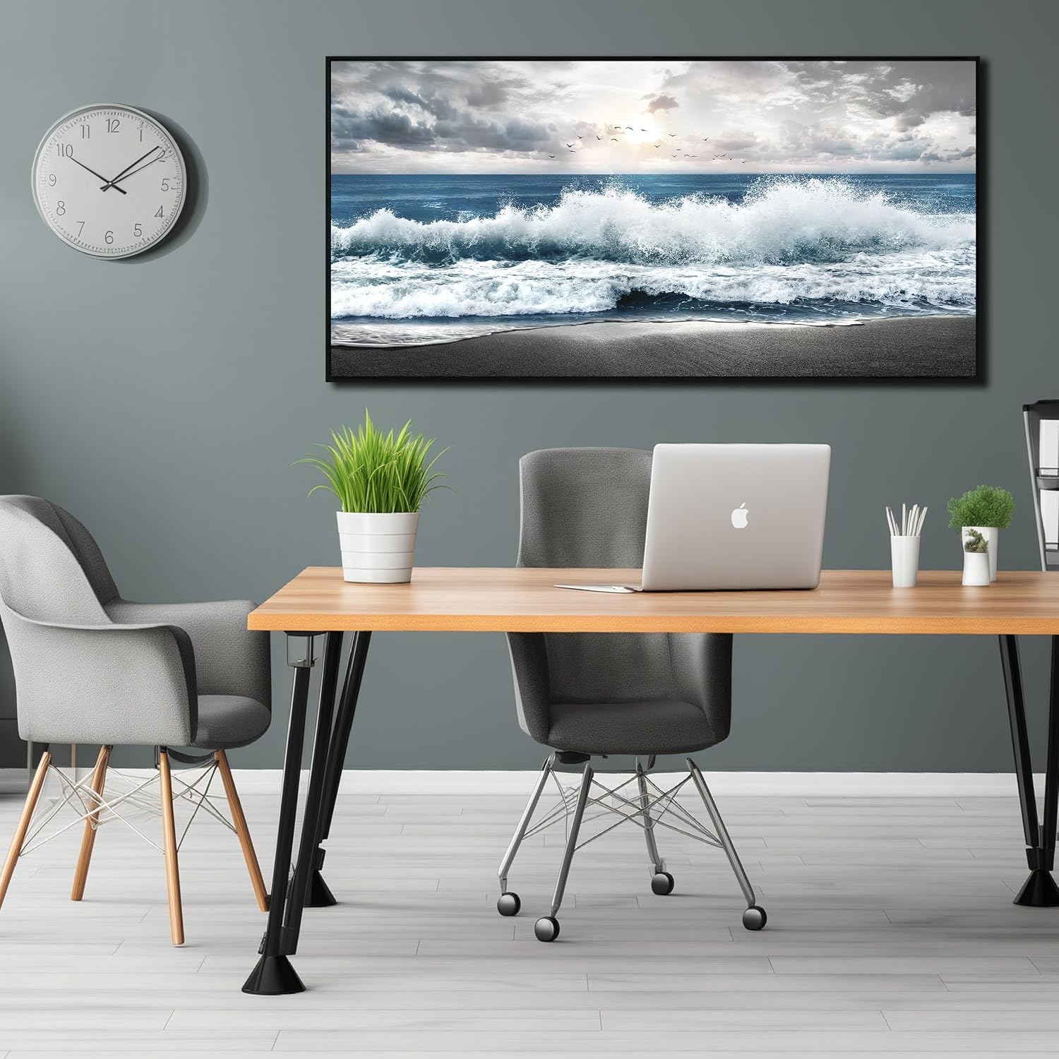 Beach Themed Wall Decor For Living Room Blue Wall Art For Office Ocean Pictures For Wall Modern Framed Wall Canvas 29 x 58 Inch