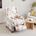 Pushback Recliner Chair, Floral Fabric Wingback Recliner Chair, Upholstered Rivet Trim Armchair Push Back Recliner Accent Chair for Living Room Small Spaces, Plants Floral