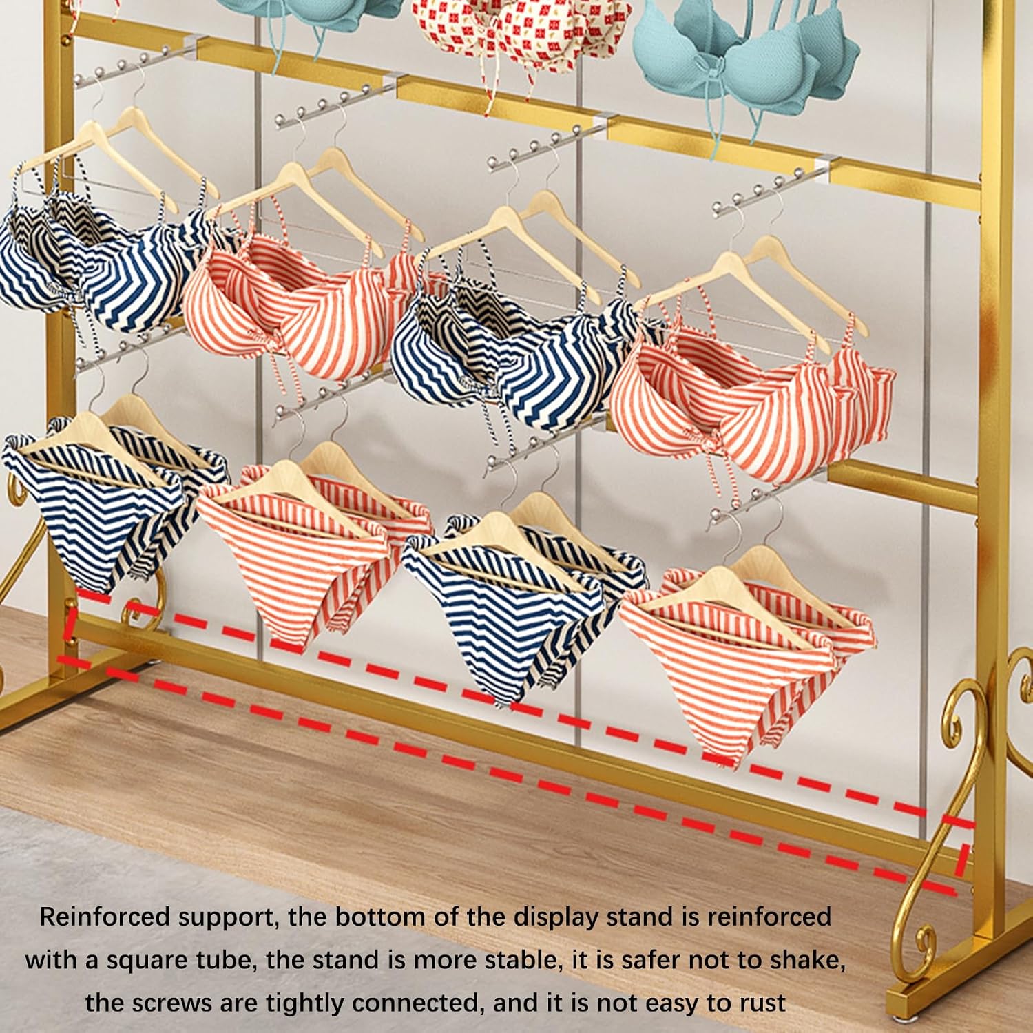 Sock Rack, Clothing Store Underwear Rack, Boutique Retail Display Racks, Multifunctional Shorts Swimwear Shorts Panties Slippers Storage Hanger, Comm(Gold-150x40x155CM