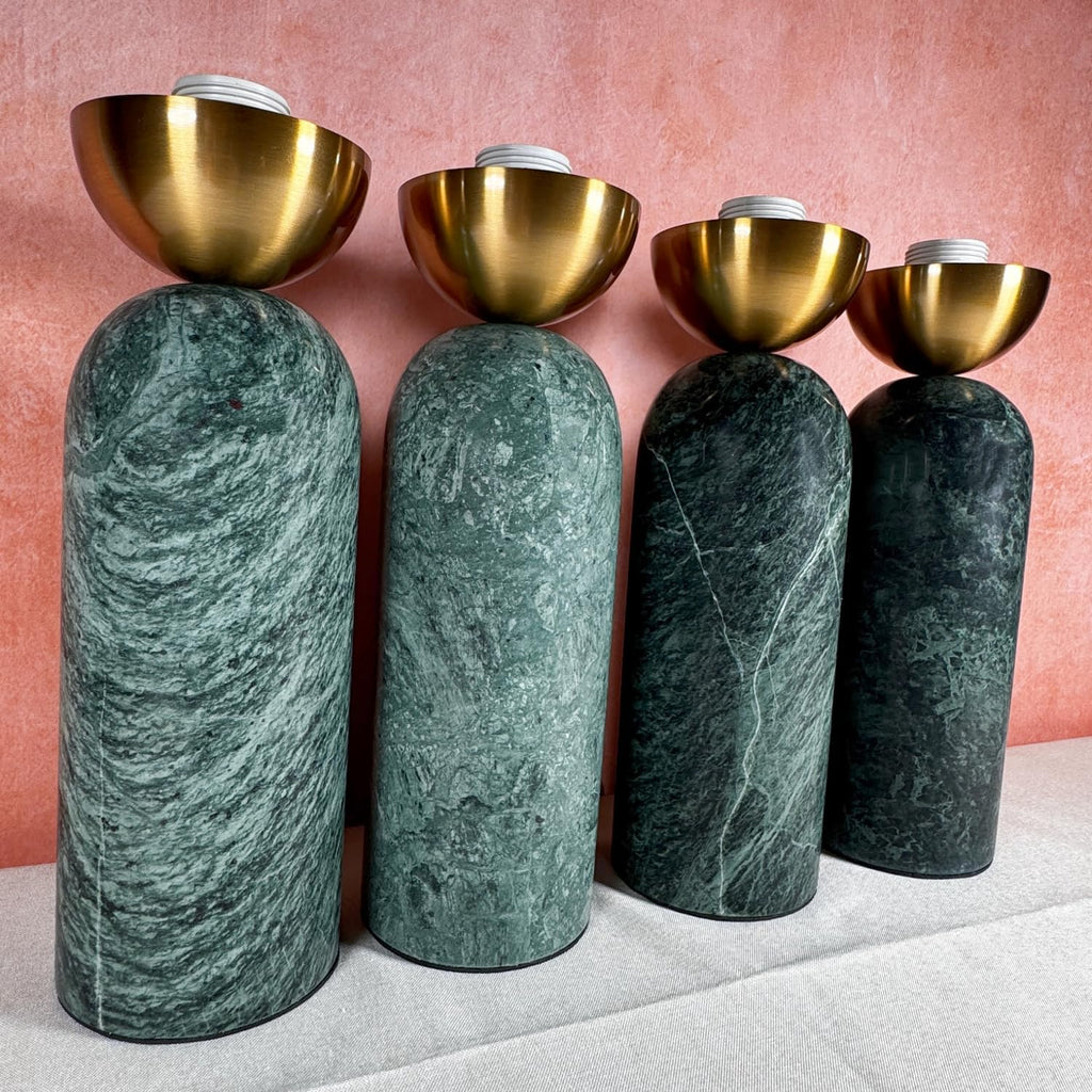 Modern Dome Shaped Table Lamp Mid-Century Accent Lamp Green Marble Desk Lamp Contemporary Living Room Side Lamps Bedroom Bedside Nightstand Light with Frosted Glass Shade