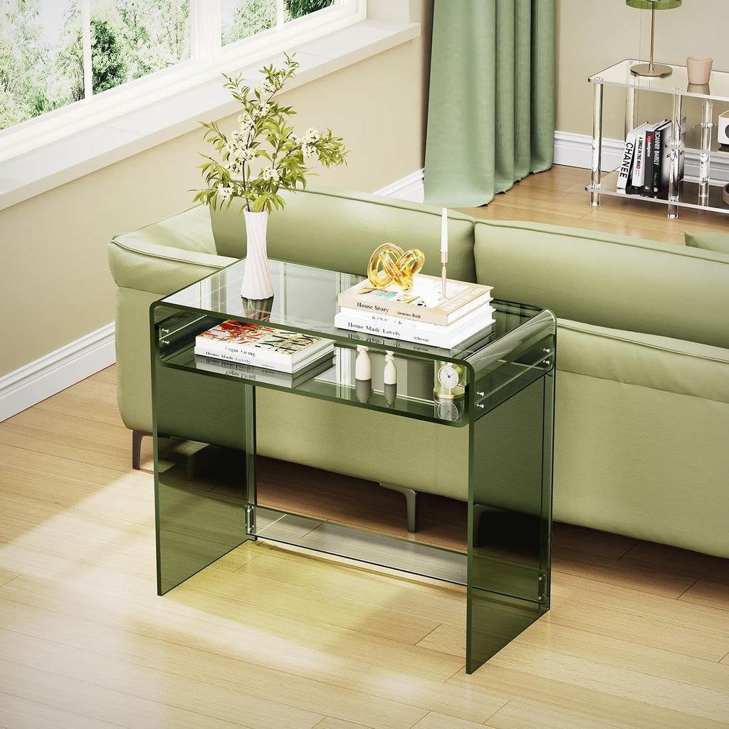 Acrylic Desk Laptop Workstation Study Table Home Office Console Table Entrance Tables Decor (Green)