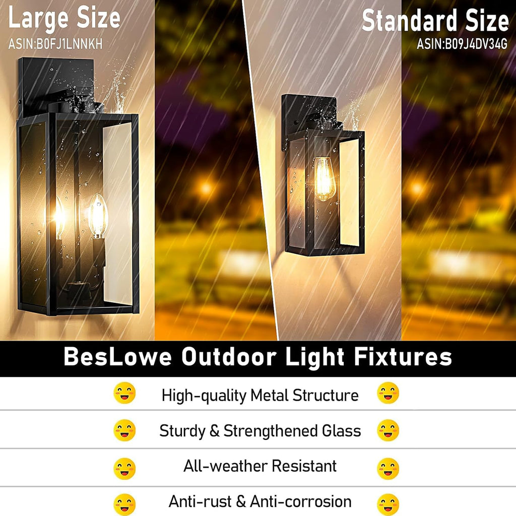 18in Large Outdoor Wall Light Fixtures, Exterior Lighting Fixtures Porch Sconces Wall Mounted, Waterproof Black Outdoor Wall Lanterns Lamps, Outside Lights for House Patio Front Door Entryway, 2-Pack