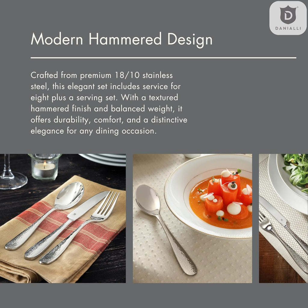 DANIALLI Hammered Silverware Set | Premium 18/10 Stainless Steel Flatware Service for 6 | Heavy-Duty & Dishwasher Safe | Built to Last (30-Piece, Fidenza Hammered)