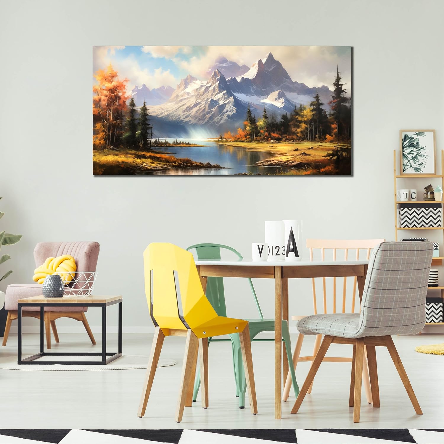 Mountain Wall Art for Living Room Bedroom Office Nature Wall Art Large Mountain Lake Forest Landscape Pictures Modern Artwork Framed Wall Decor Canvas Prints 29x59 Inch